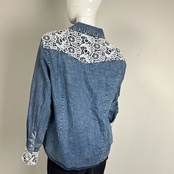 Rod’s Western Denim Lace Collar Button Down Shirt Top Size XL - Picture 7 of 10
